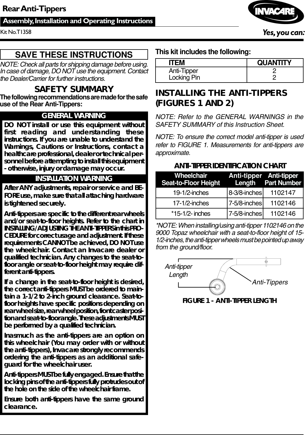 Page 1 of 2 - Invacare Invacare-T1358-Users-Manual- 1100905 Invacare-t1358-users-manual