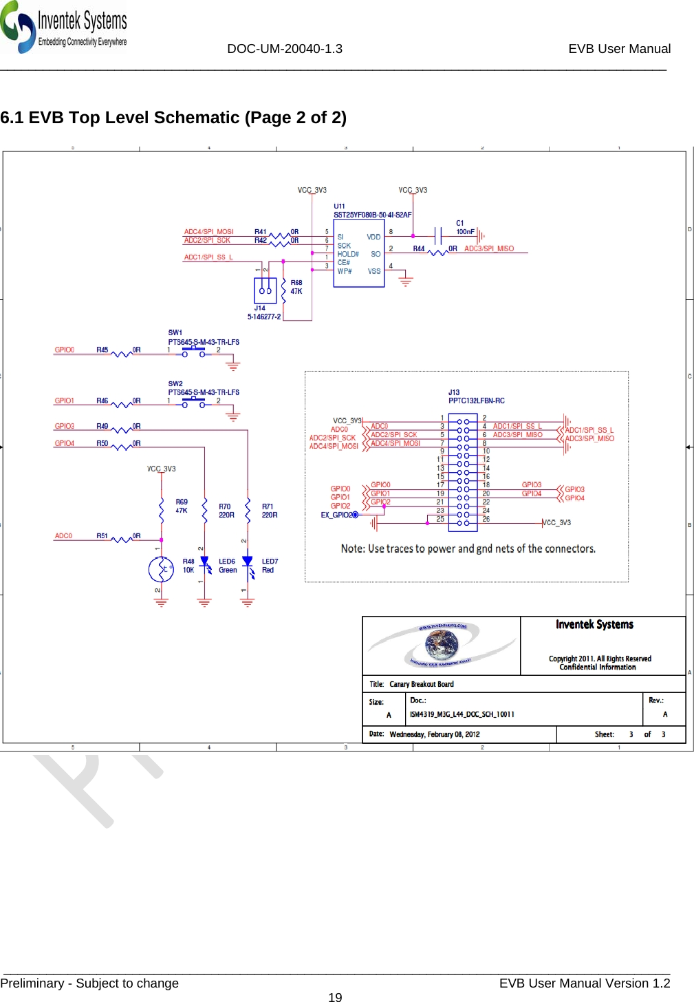                             DOC-UM-20040-1.3                                                         EVB User Manual  _____________________________________________________________________________________________  _____________________________________________________________________________________________Preliminary - Subject to change   EVB User Manual Version 1.2  19   6.1 EVB Top Level Schematic (Page 2 of 2)     