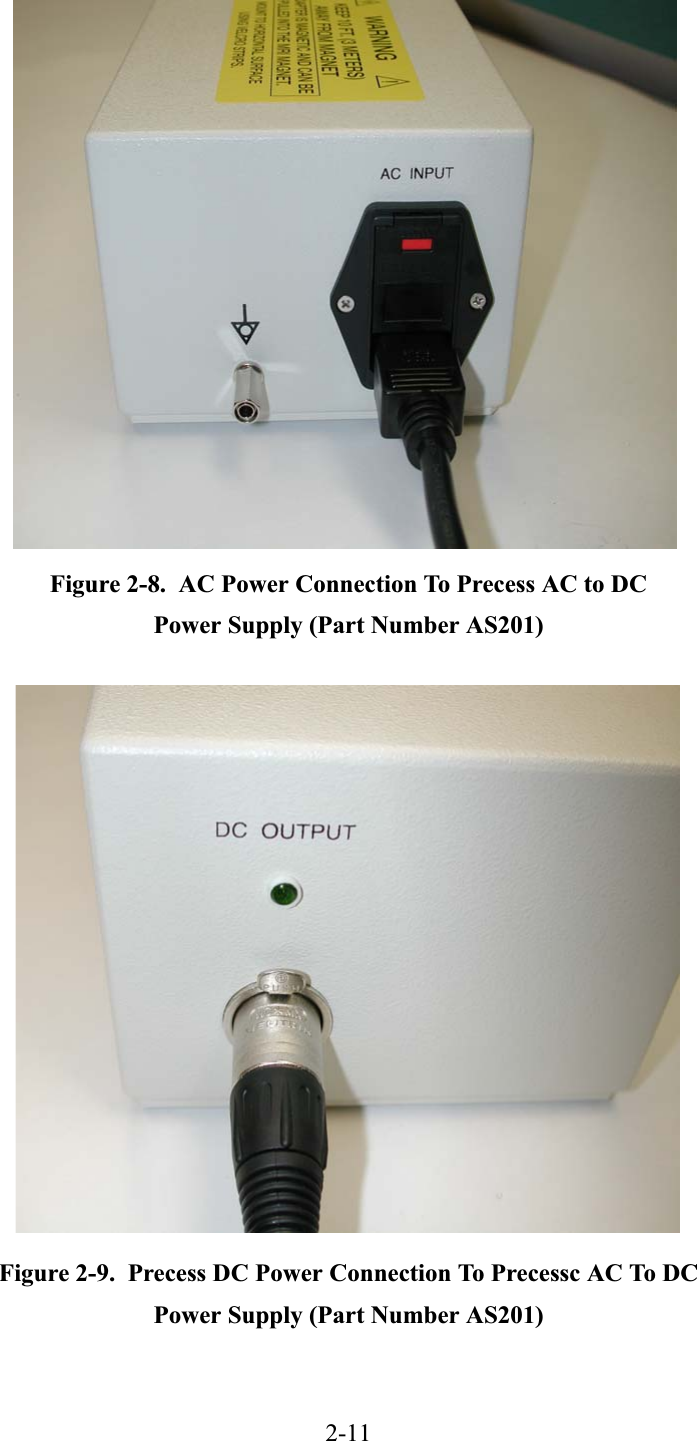 2-11Figure 2-8.  AC Power Connection To Precess AC to DCPower Supply (Part Number AS201)Figure 2-9.  Precess DC Power Connection To Precessc AC To DC Power Supply (Part Number AS201)