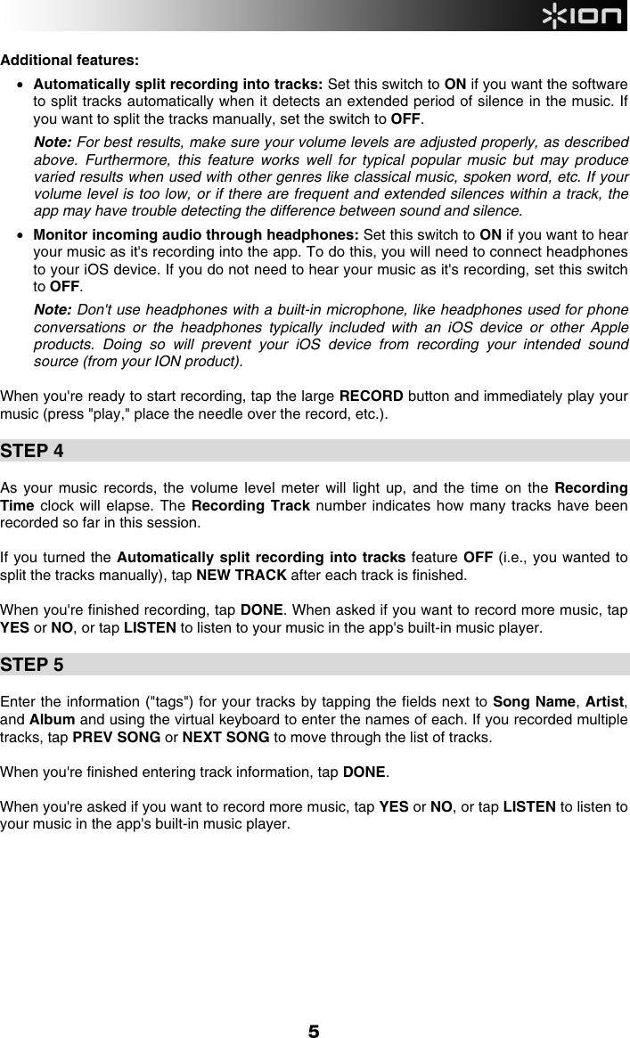 Page 5 of 12 - Ion Ion-Pure-Lp-Quick-Start-Manual- EZ Vinyl & Tape Converter - Quickstart Guide V1.0  Ion-pure-lp-quick-start-manual