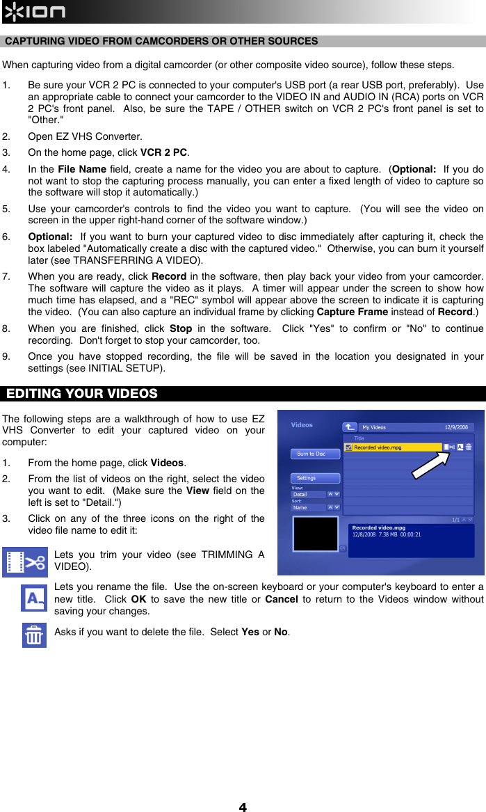 Page 5 of 9 - Ion Ion-Vcr-2-Pc-Quick-Start-Manual- EZ VHS Converter Quickstart Guide - V1.2 Ion-vcr-2-pc-quick-start-manual