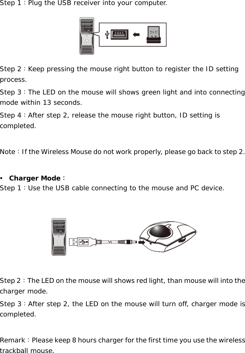 Ione LYNXR15W 2.4G WIRELESS OPTICAL TRACKBALL MOUSE User Manual