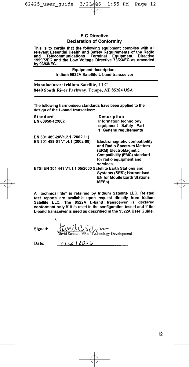 12E C DirectiveDeclaration of Conformity62425_user_guide  3/23/06  1:55 PM  Page 12