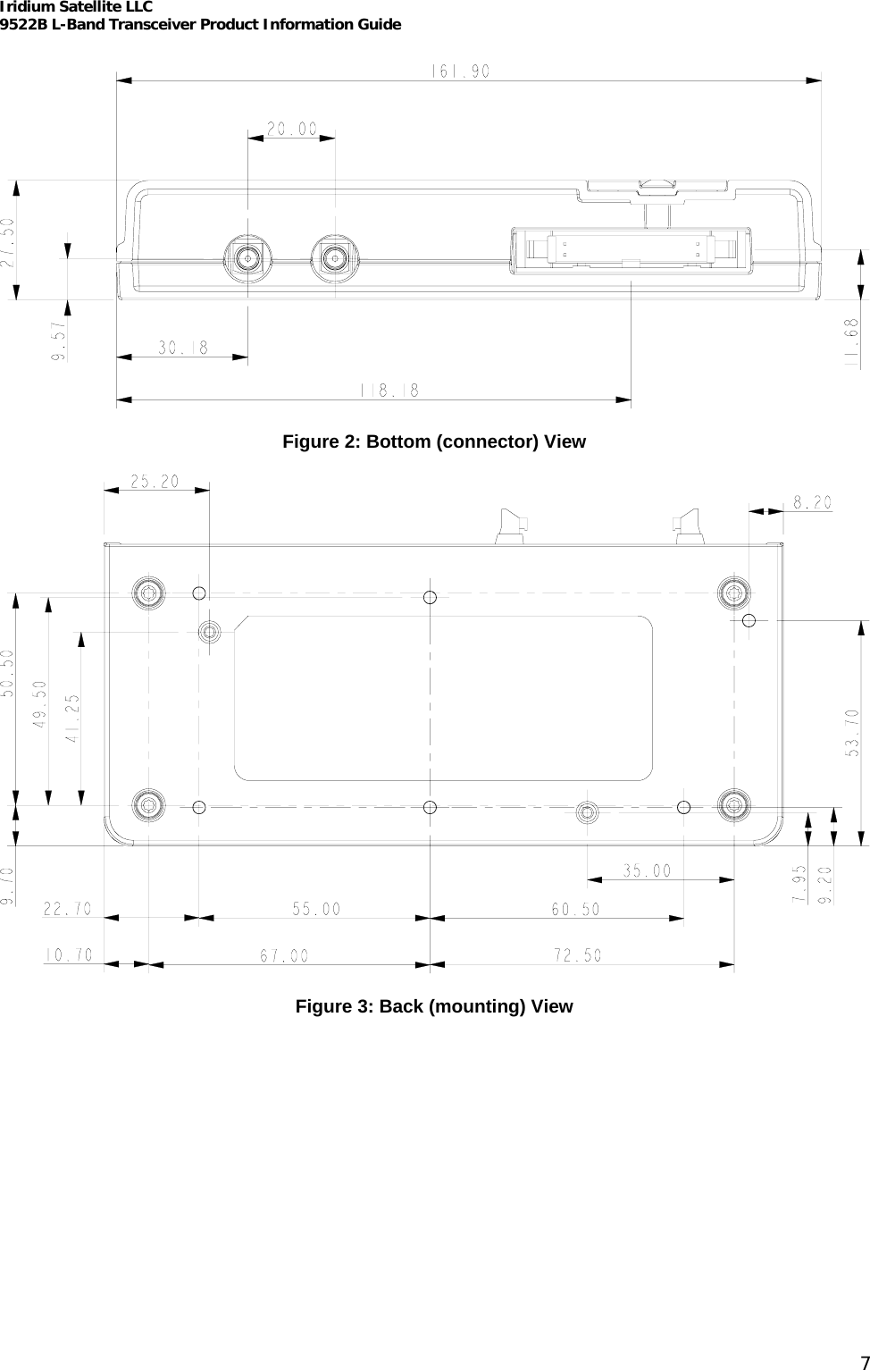 Iridium Satellite LLC 9522B L-Band Transceiver Product Information Guide    Figure 2: Bottom (connector) View  Figure 3: Back (mounting) View 7 