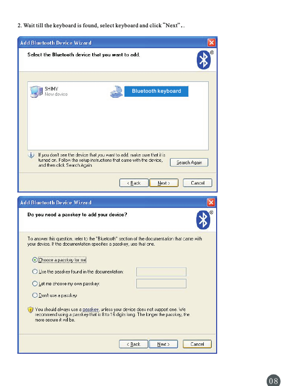 “”2. Wait till the keyboard is found, select keyboard and click  Next ..0 8Bluetooth keyboard