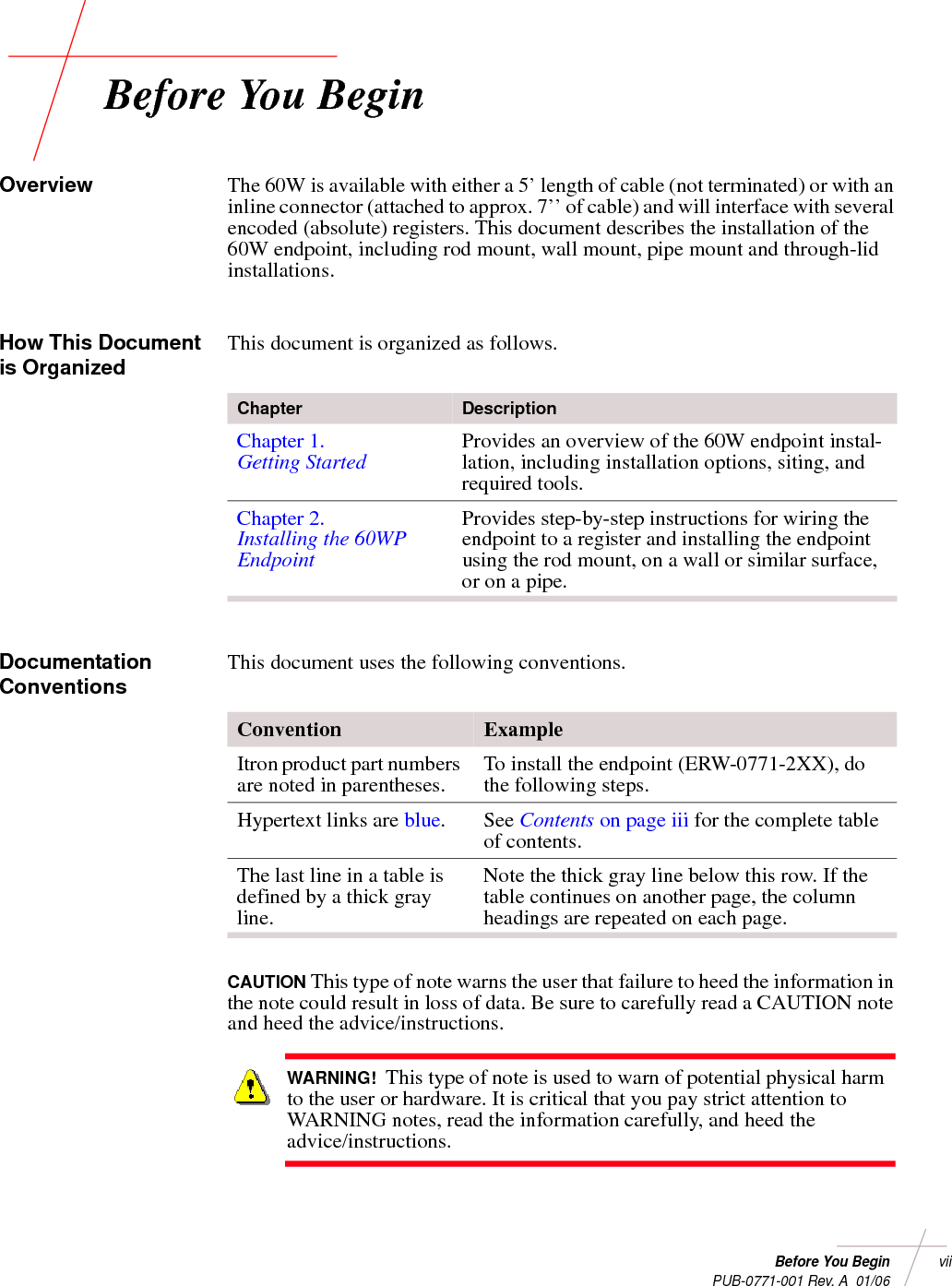 viii 60W Endpoint Installation GuidePUB-0771-001 Rev. A  01/06