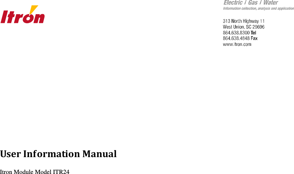                 User Information Manual  Itron Module Model ITR24                                    