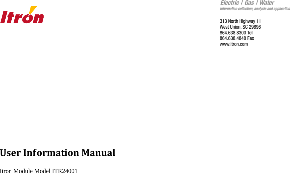                UserInformationManual Itron Module Model ITR24001                                    