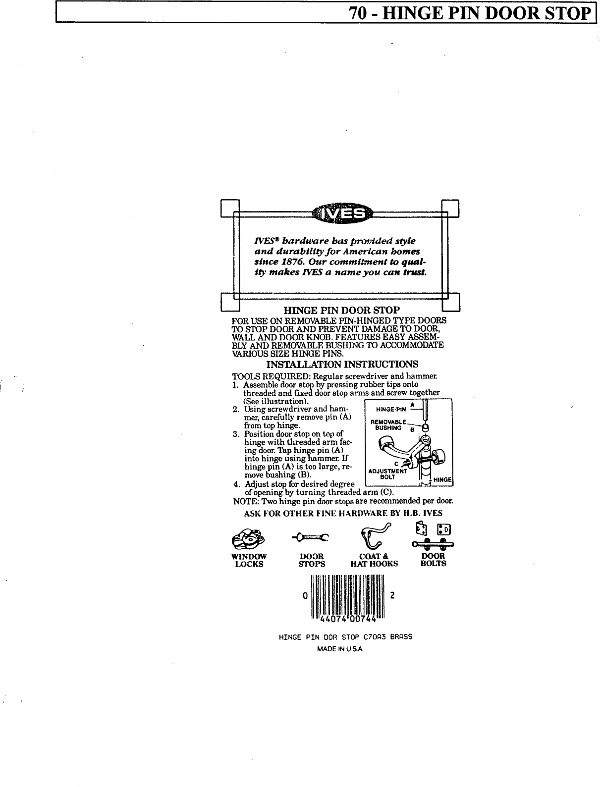 Ives IVE_HingesDoorAcc_DoorHardware_70_InstructionsInstallation_C70A3