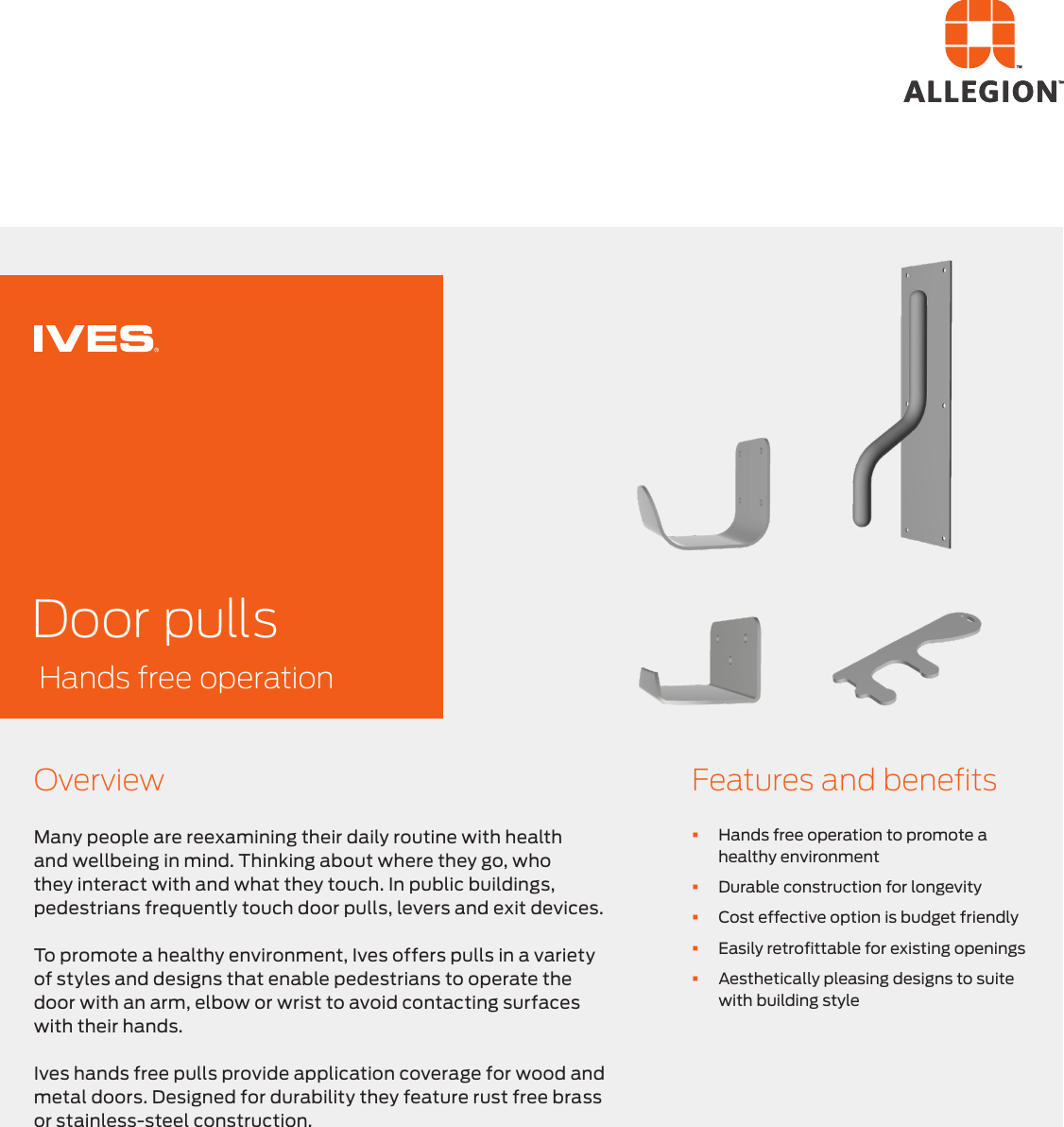 Page 1 of 2 - Ives Hands Free Pulls Data Sheet Hands-Free Door