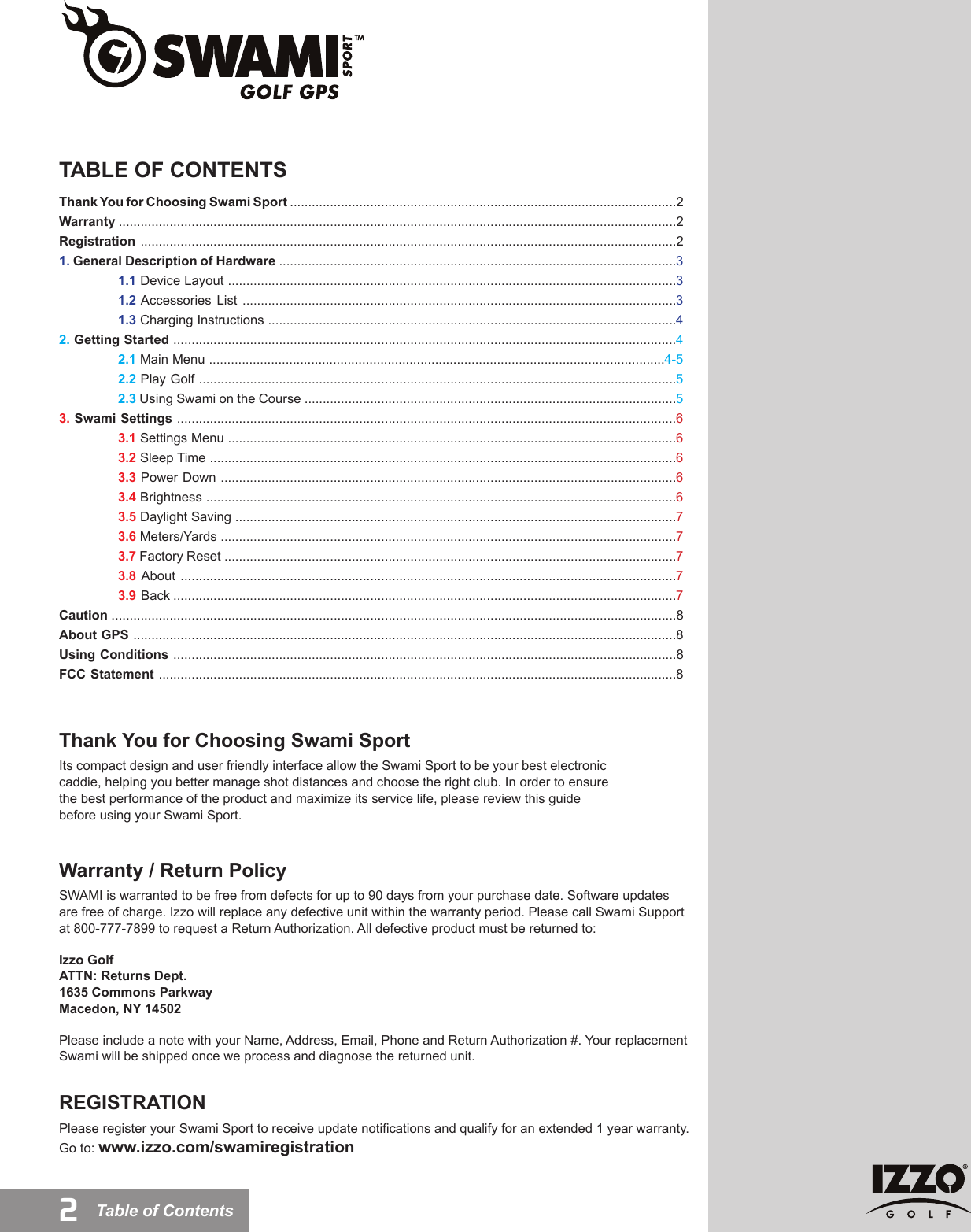 Page 2 of 8 - Izzo-Golf Izzo-Golf-Swami-Sport-Gps-User-Guide-  Izzo-golf-swami-sport-gps-user-guide