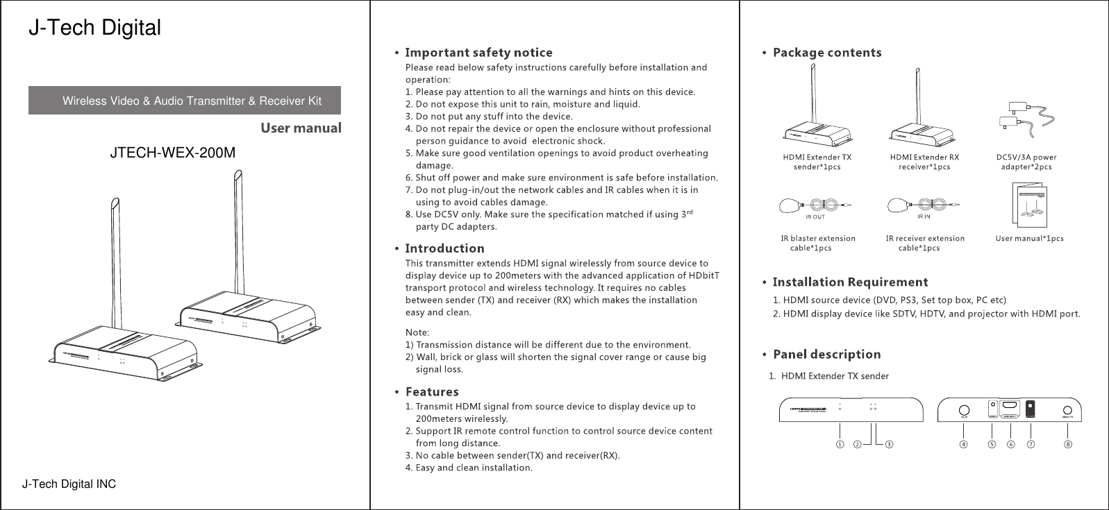 JTECH-WEX-200MJ-Tech DigitalJ-Tech Digital INCWireless Video &amp; Audio Transmitter &amp; Receiver Kit 