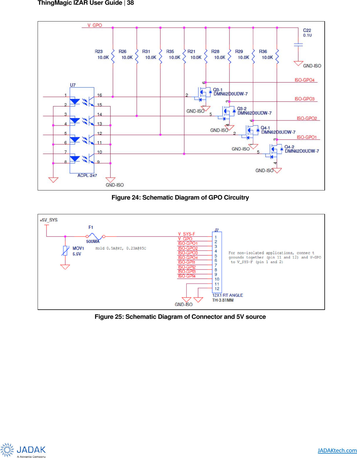 ThingMagic IZAR User Guide | 38       Figure 24: Schematic Diagram of GPO Circuitry   Figure 25: Schematic Diagram of Connector and 5V source    