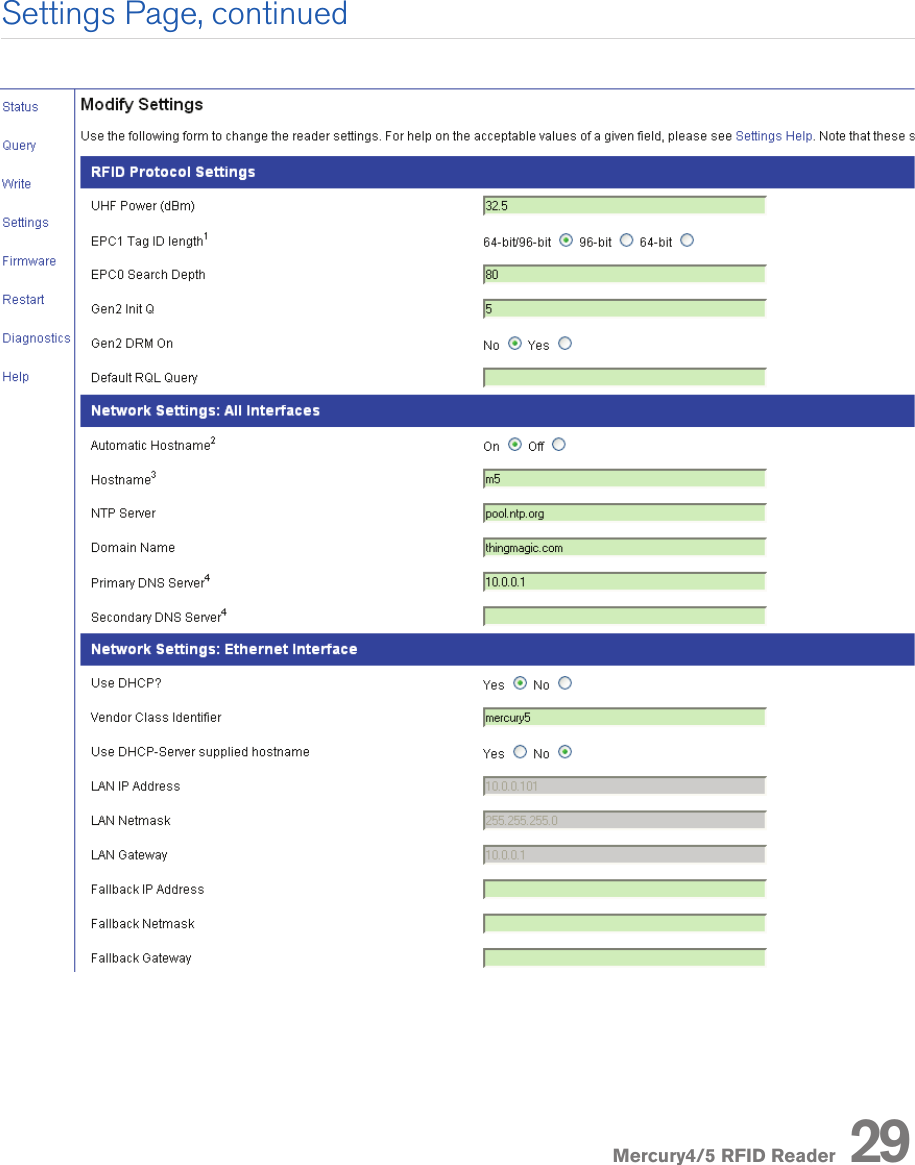 Mercury4/5 RFID ReaderSettings Page, continued29