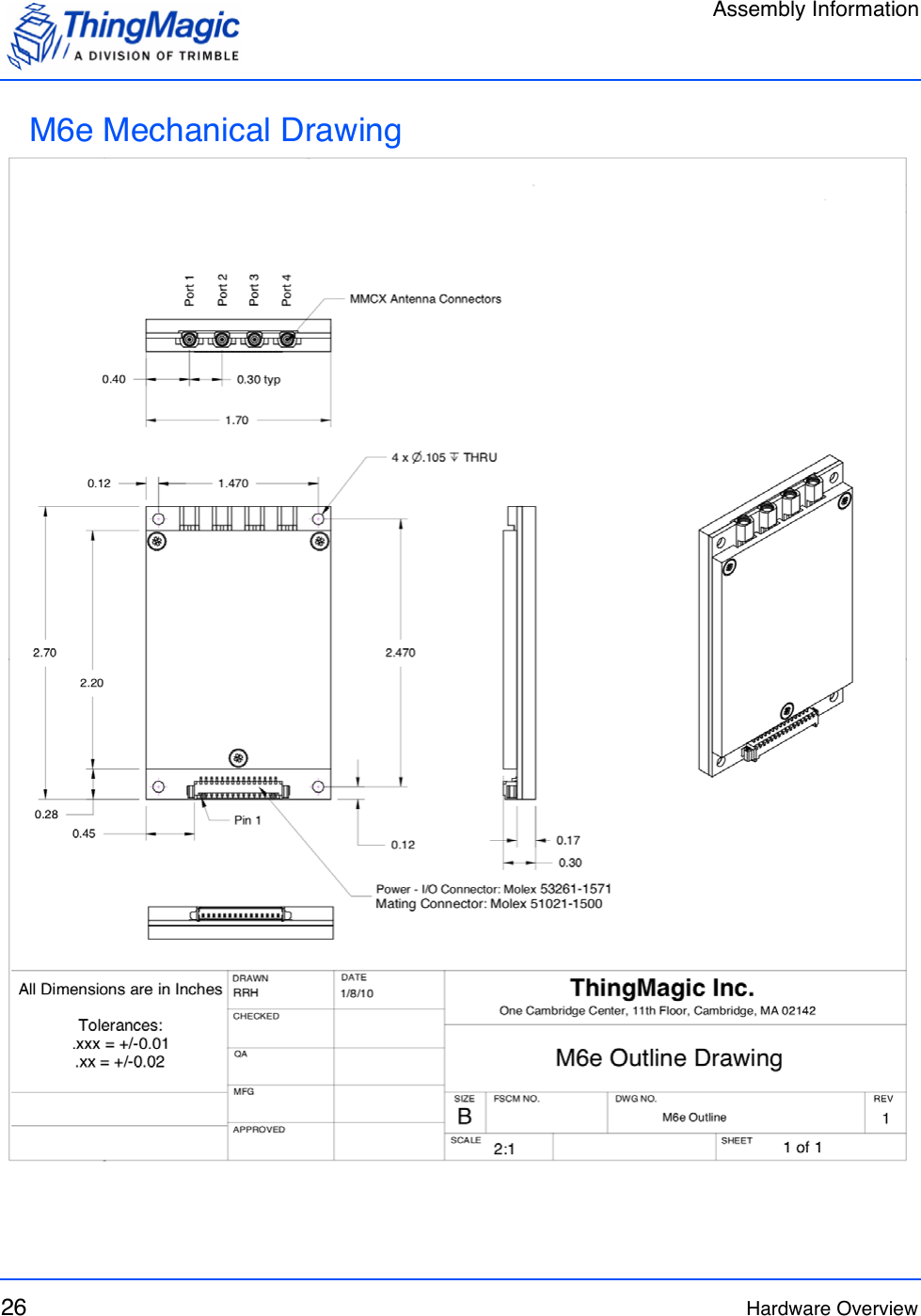 Assembly Information26 Hardware OverviewM6e Mechanical Drawing