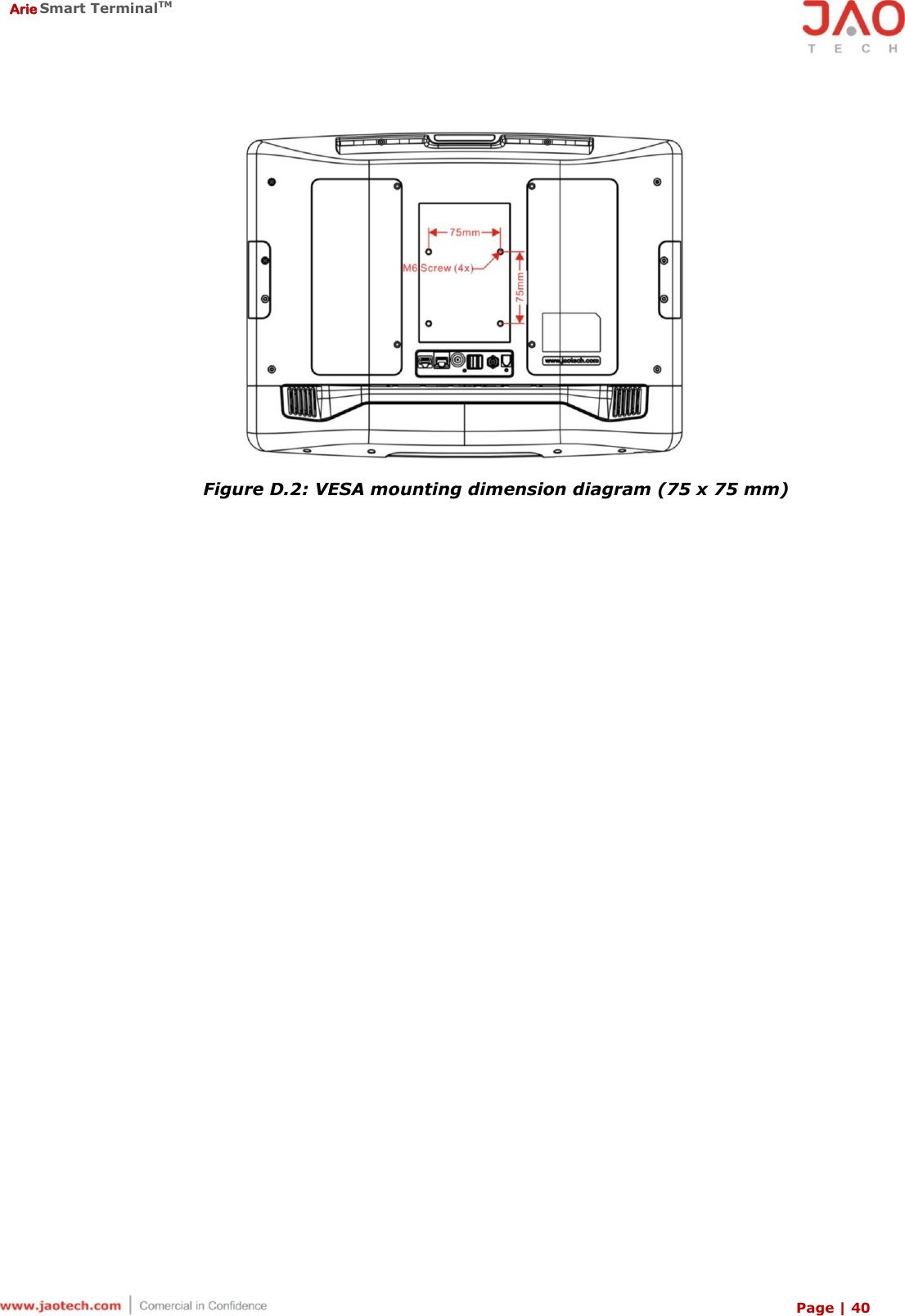  Arie Smart TerminalTM Page | 40   Figure D.2: VESA mounting dimension diagram (75 x 75 mm) 