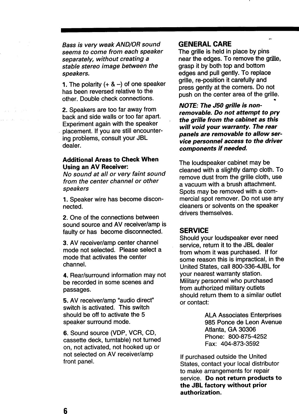 Page 6 of 8 - JBL  Speakers Manual 98070175