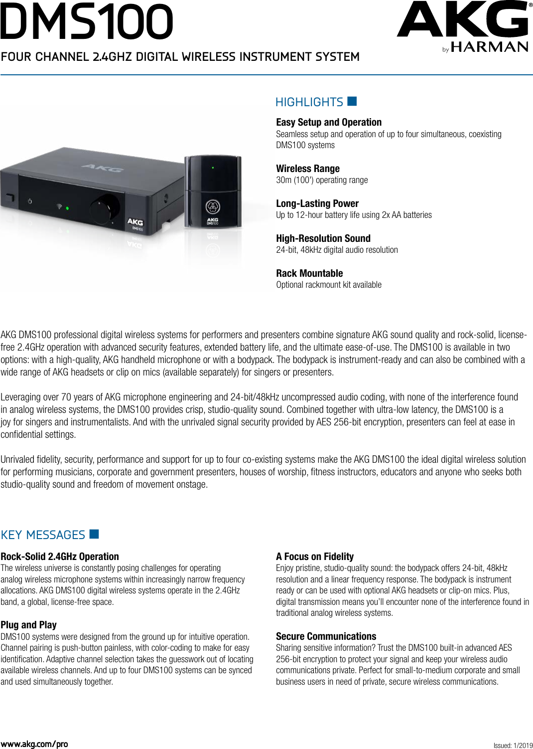 Page 1 of 2 - JBL  AKG DMS100 Instrument Spec Sheet 1 4 19