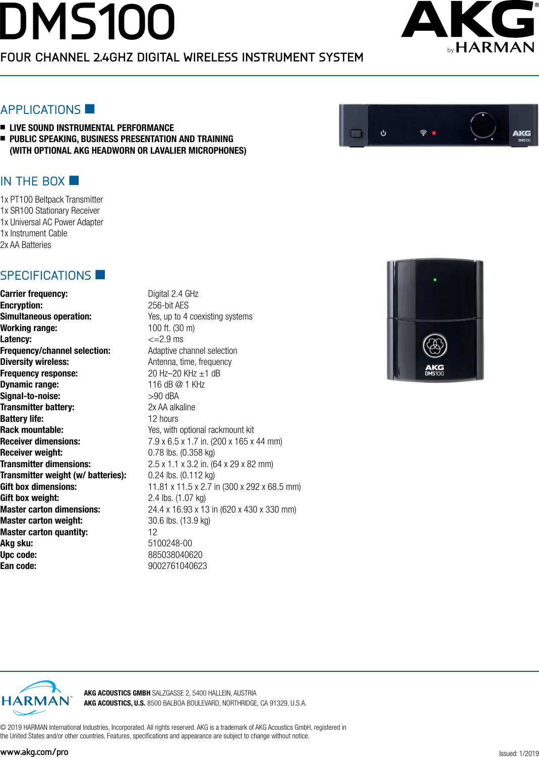 Page 2 of 2 - JBL  AKG DMS100 Instrument Spec Sheet 1 4 19