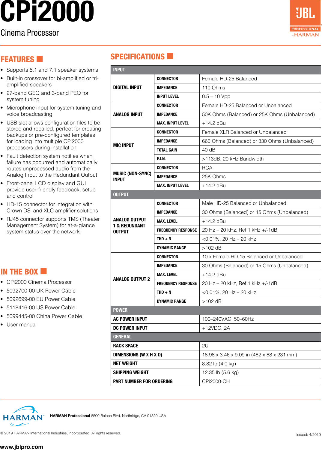 Page 4 of 4 - JBL  CPi2000 Spec Sheet 040319