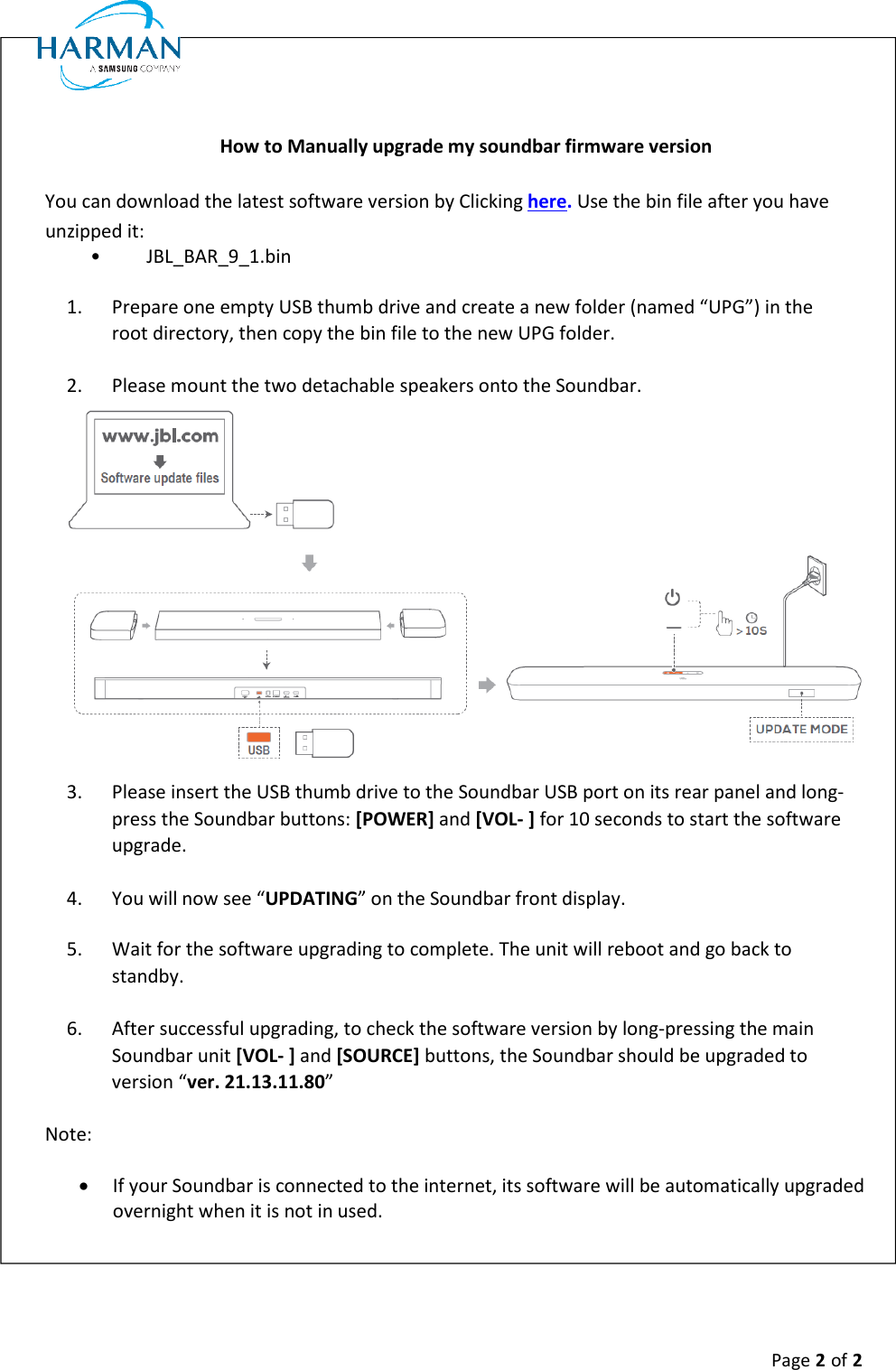 Page 2 of 2 - JBL  Customer Friendly Release Notes Bar 9.1 Surround And Upgrade Process Global Version