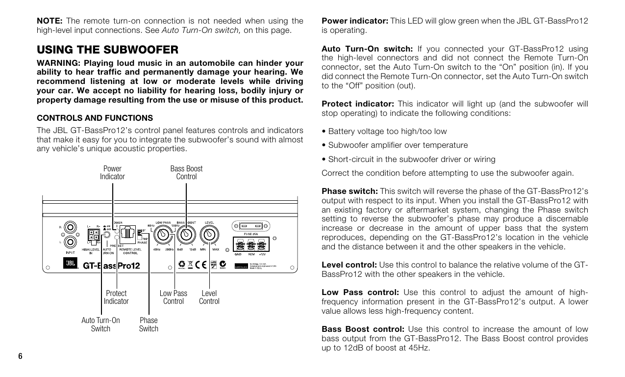 Page 6 of 9 - JBL  GT Bass Pro12 OM EN