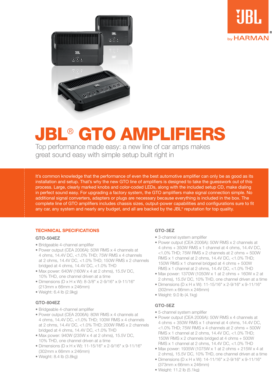 Page 1 of 2 - JBL GTO EZ Amps Product Sheet EN-1