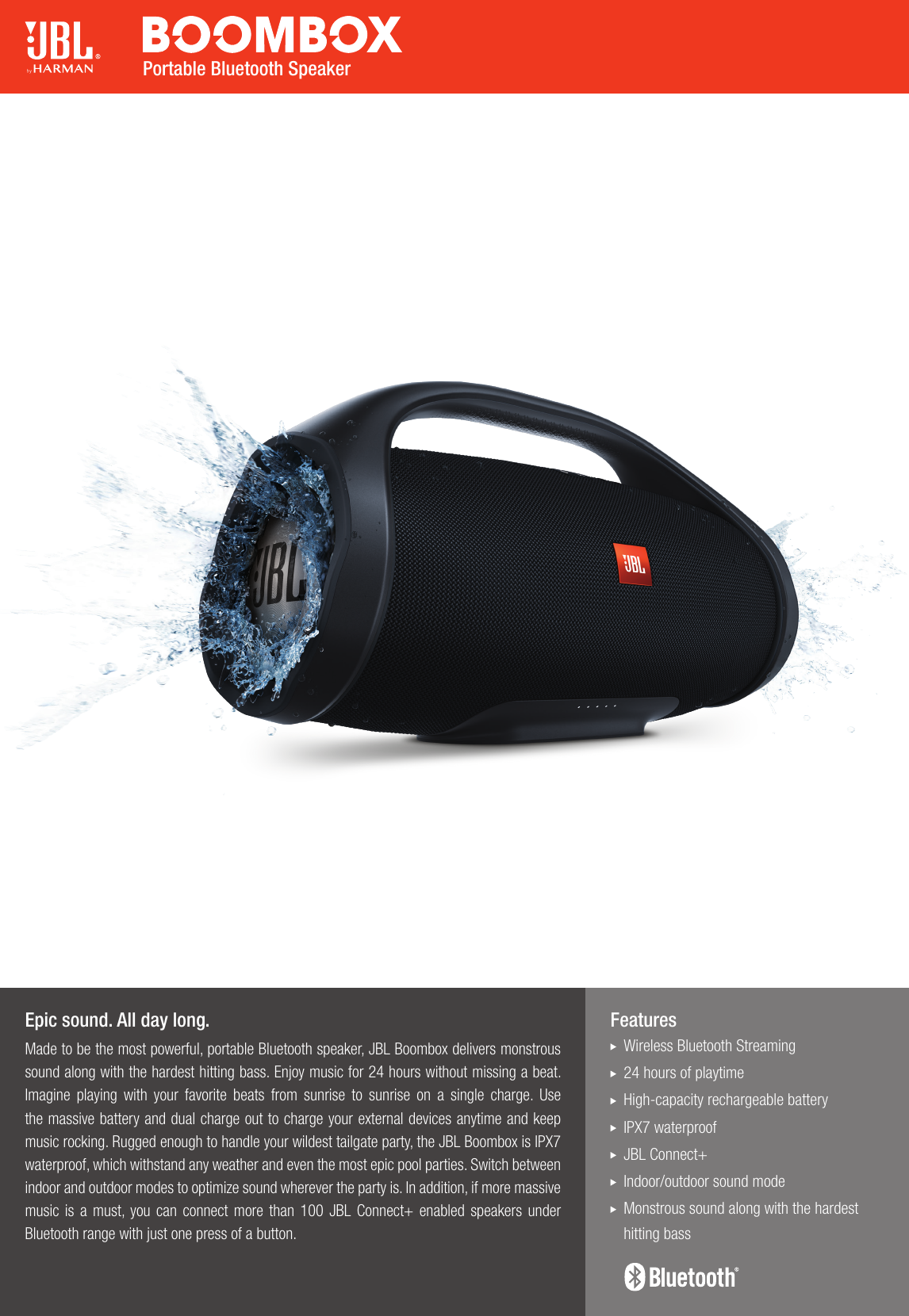 JBL BOOMBOX Spec Sheet English