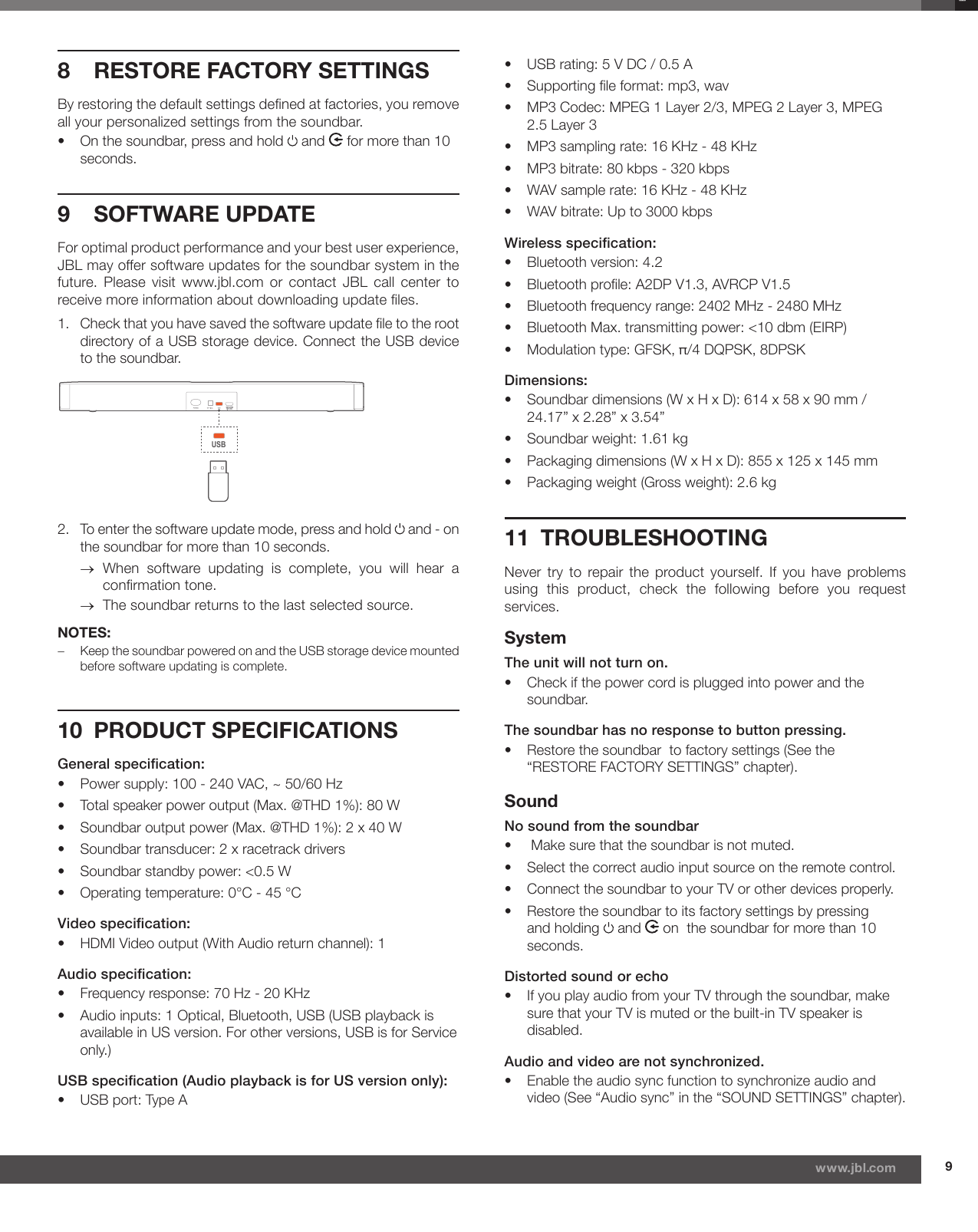 Page 9 of 11 - JBL  Bar 2.0 All In One Owner's Manual EN