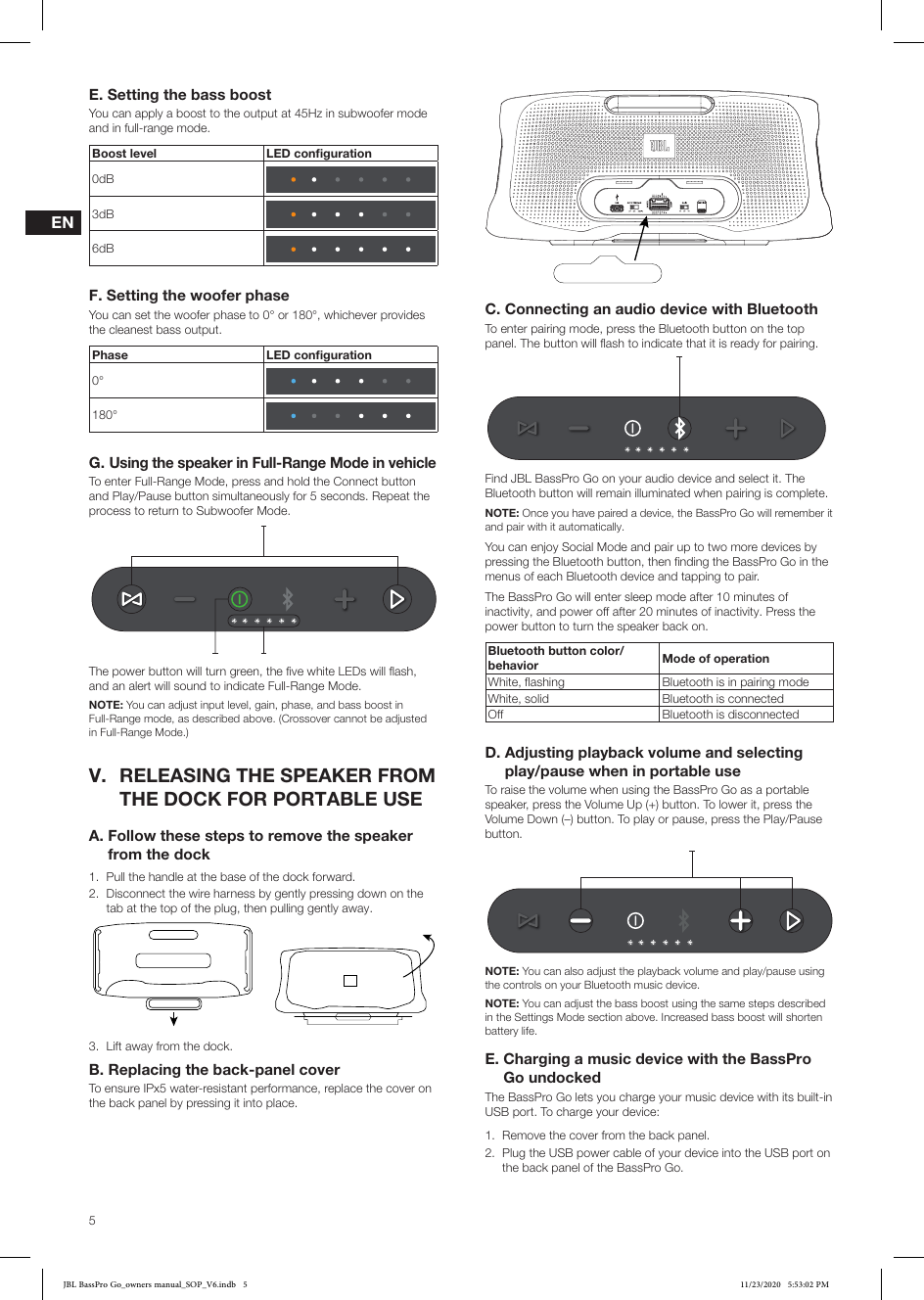 Page 5 of 9 - JBL  Bass Pro Go Owners Manual EN