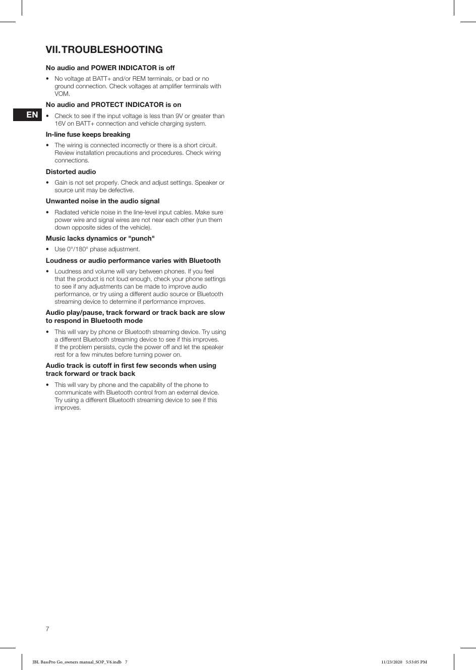 Page 7 of 9 - JBL  Bass Pro Go Owners Manual EN