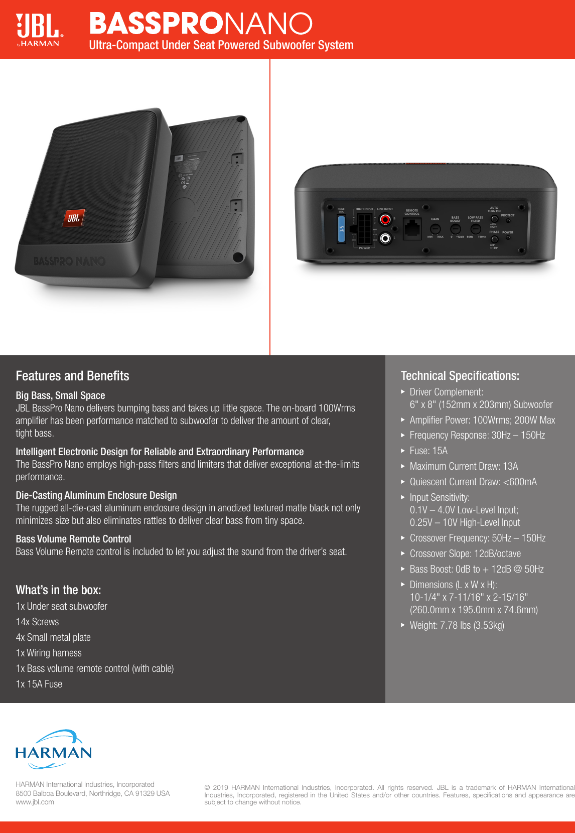 Page 2 of 2 - JBL  Bass Pro Nano Spec Sheet English