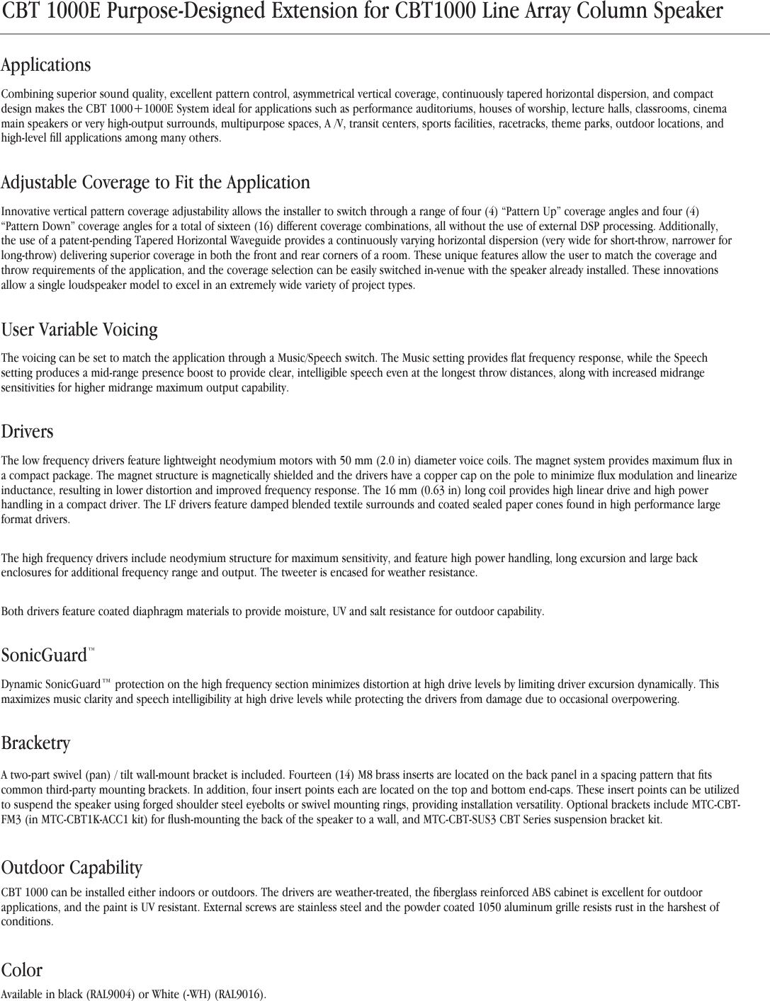 Page 2 of 10 - JBL CBT1000E Spec Sheet 092016