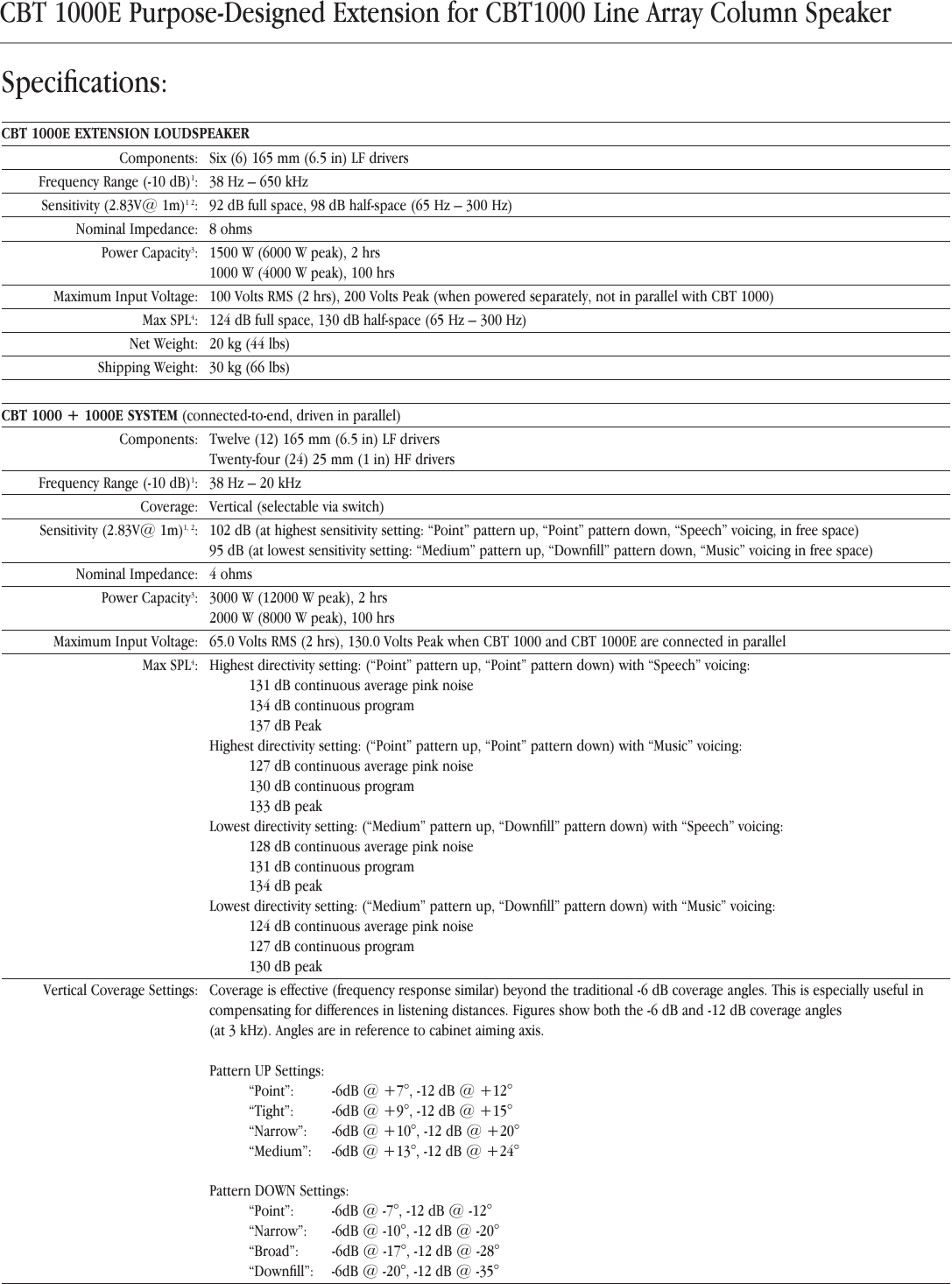 Page 3 of 10 - JBL CBT1000E Spec Sheet 092016