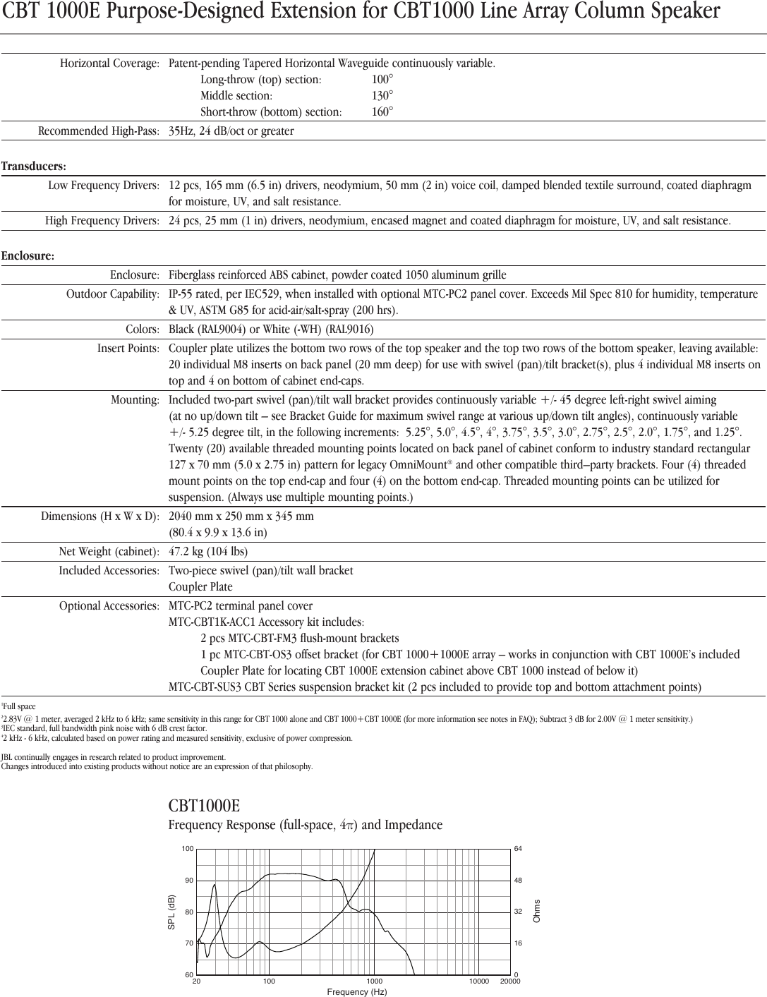 Page 4 of 10 - JBL CBT1000E Spec Sheet 092016