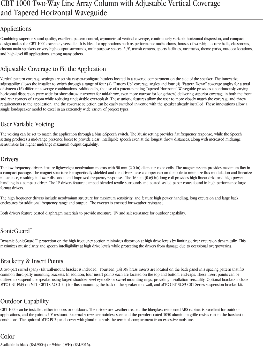 Page 2 of 10 - JBL  CBT1000 Spec Sheet 092016