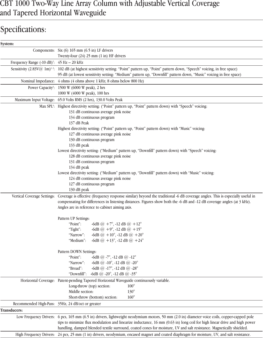 Page 3 of 10 - JBL  CBT1000 Spec Sheet 092016