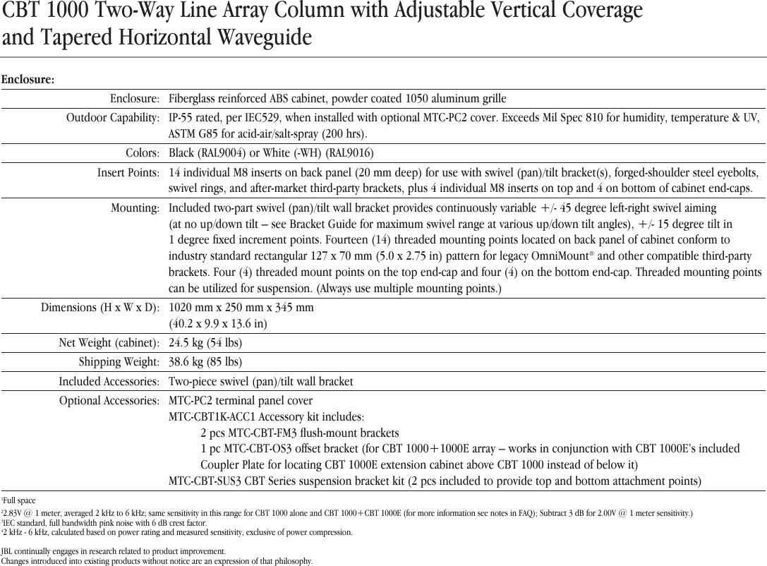 Page 4 of 10 - JBL  CBT1000 Spec Sheet 092016