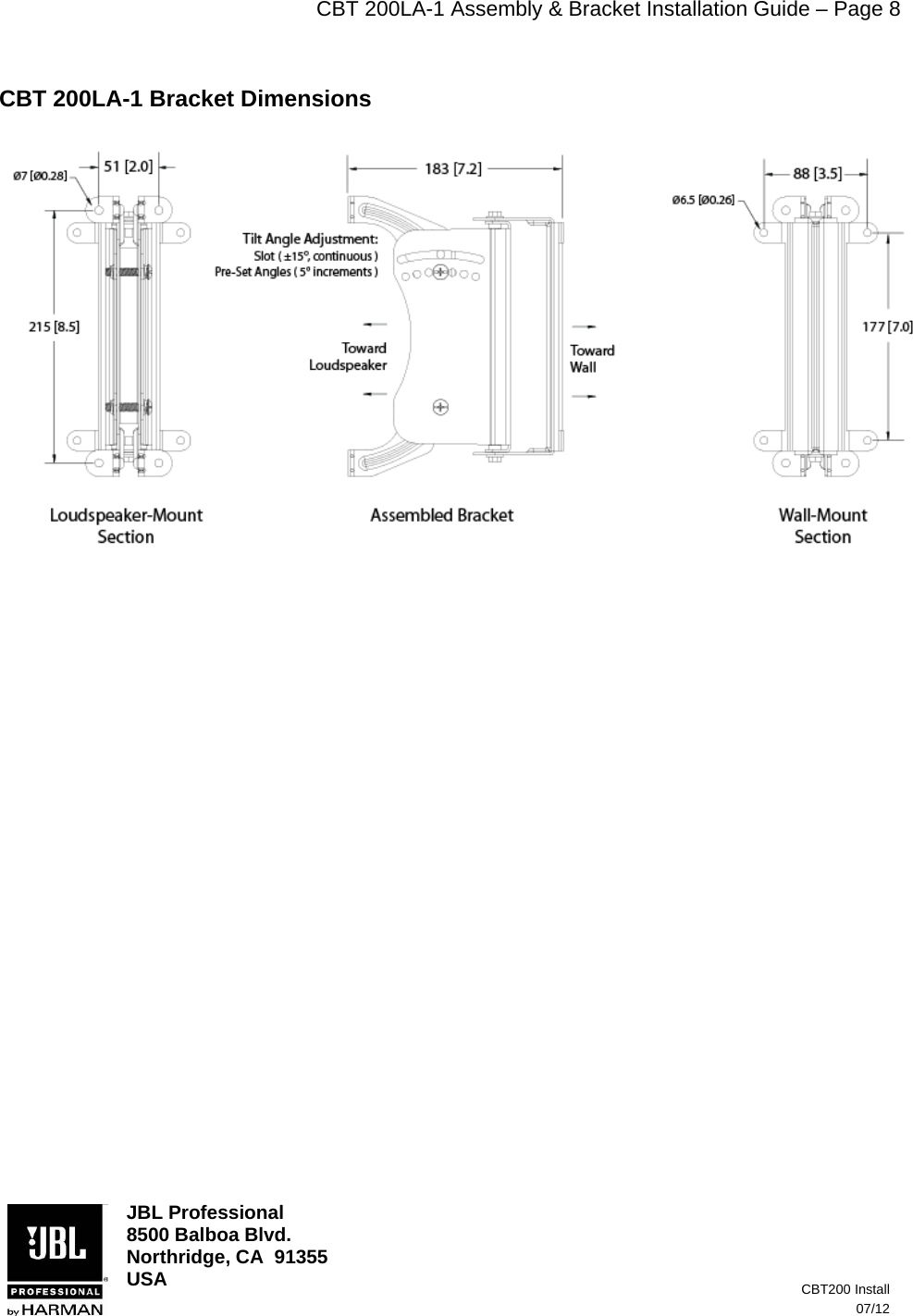 Page 8 of 8 - JBL - CBT_200 Installation Bracket Guide CBT 200 120712