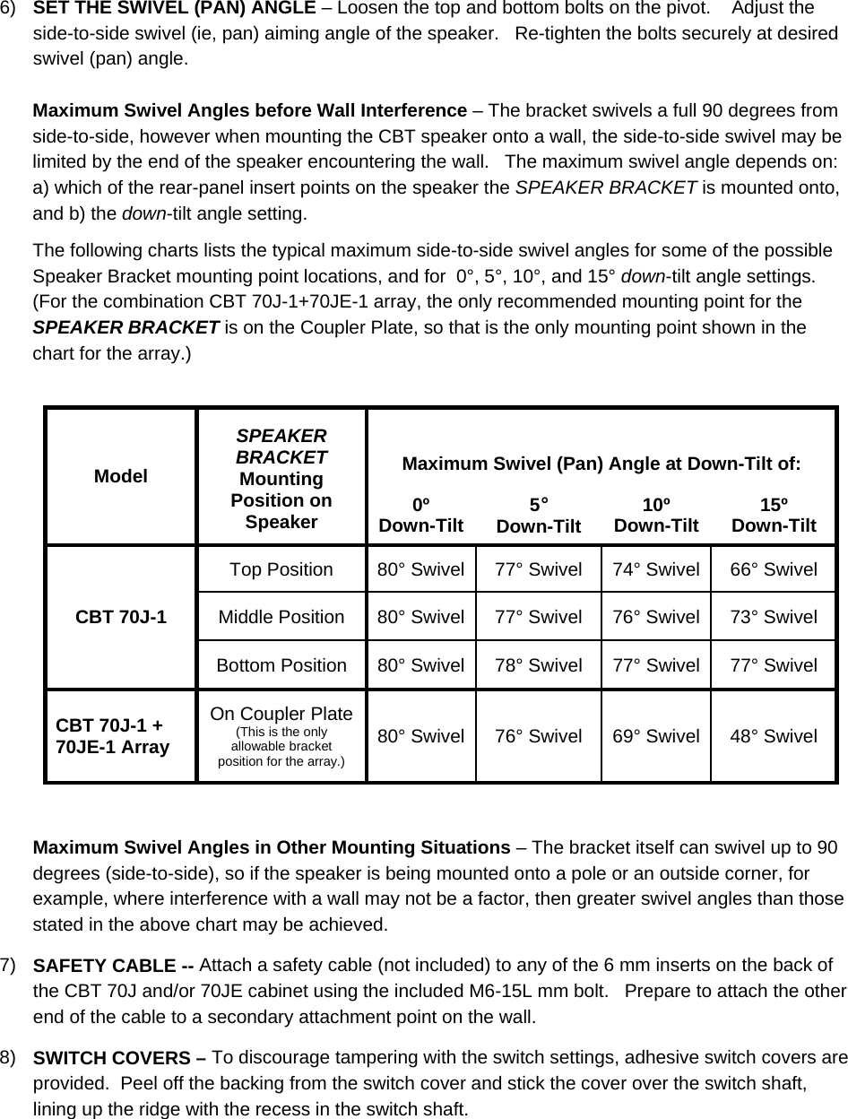 Page 7 of 8 - JBL - CBT_70J And 70JE New Installation Guide Swivel CBT 70J Install