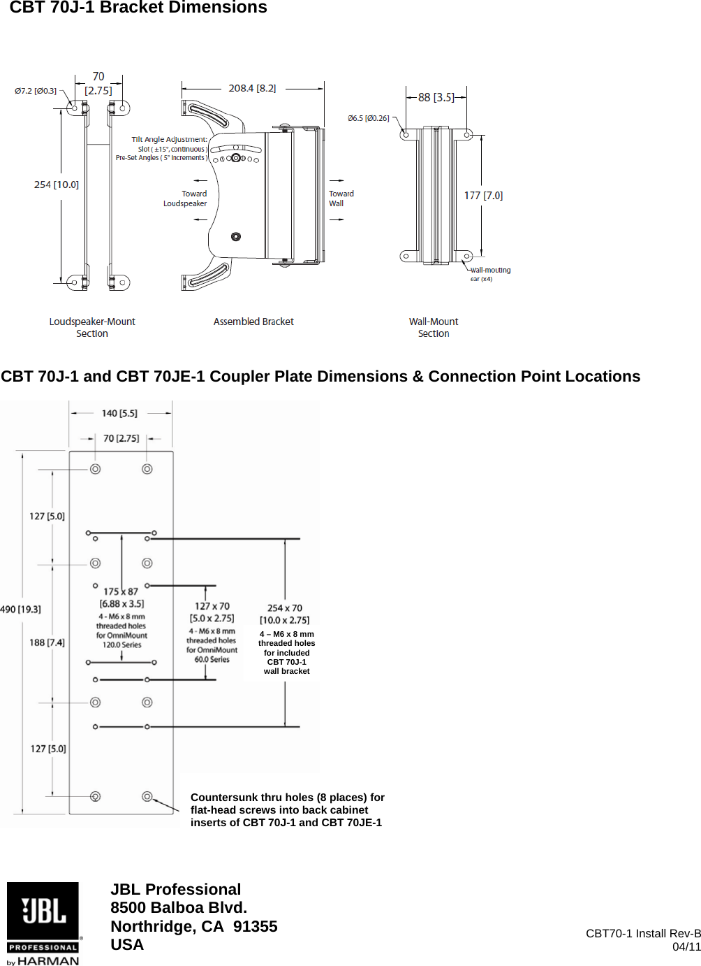 Page 8 of 8 - JBL - CBT_70J And 70JE New Installation Guide Swivel CBT 70J Install
