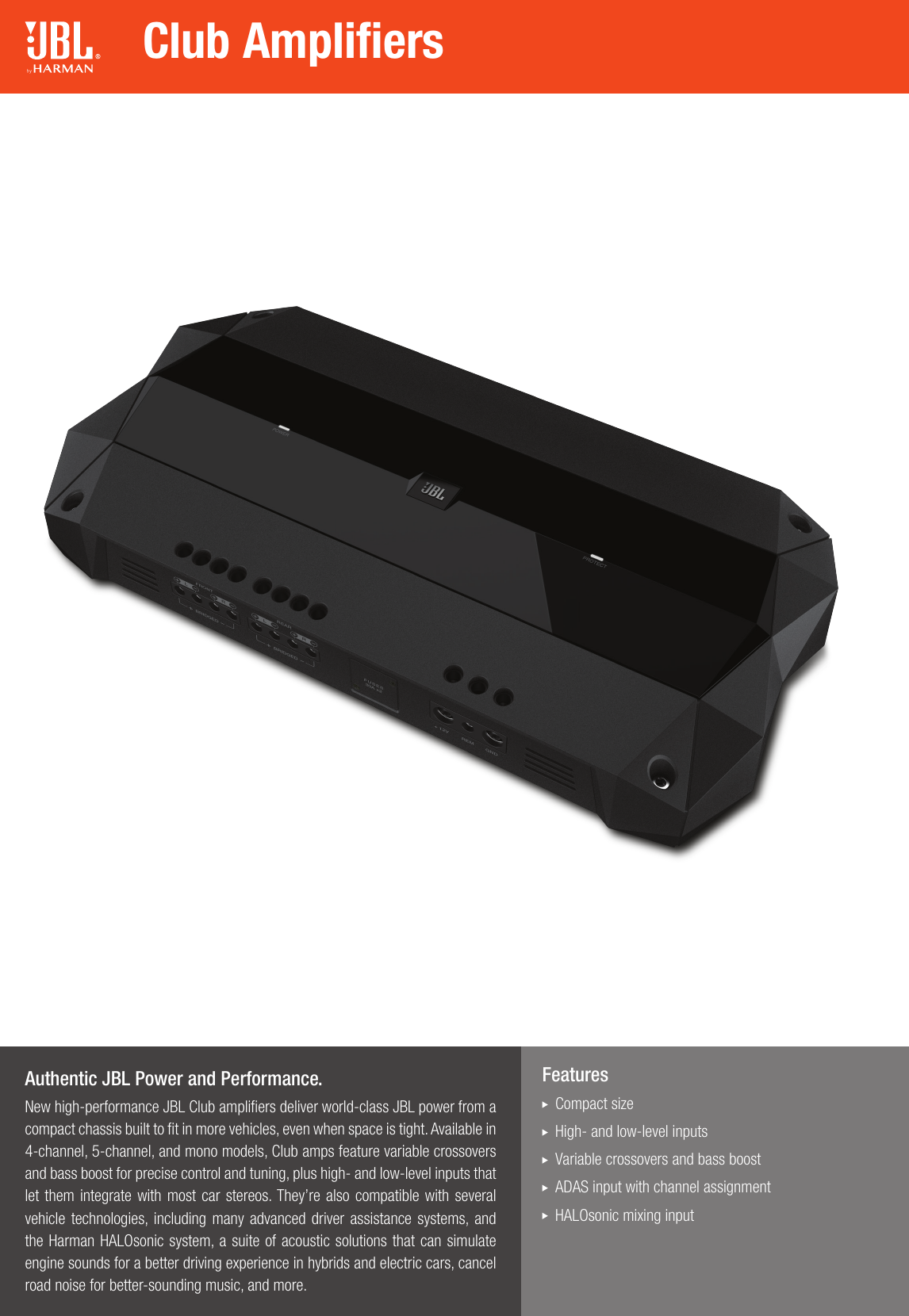 JBL Club Amplifier Spec Sheet English