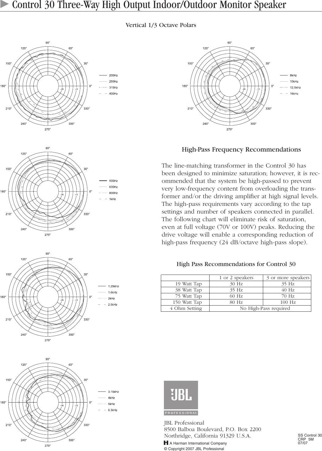 Page 4 of 4 - JBL  Control 30 Spec Sheet