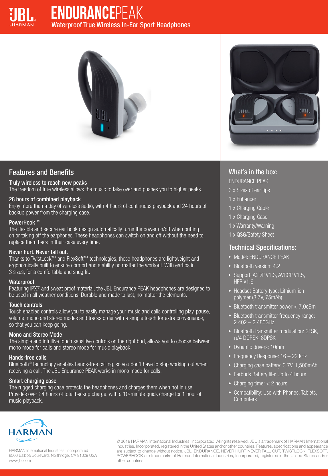 Page 2 of 2 - JBL  Endurance Peak Spec Sheet English(EMEA)