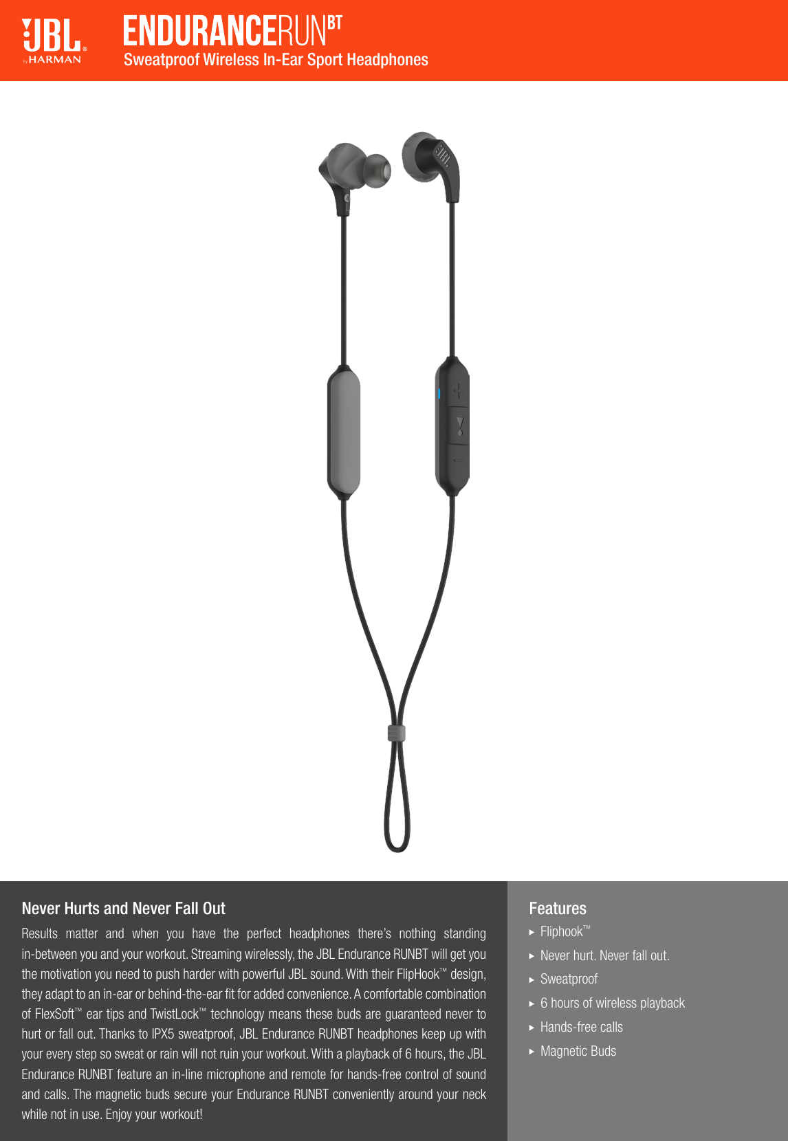 Page 1 of 2 - JBL  Endurance RUN BT Spec Sheet English