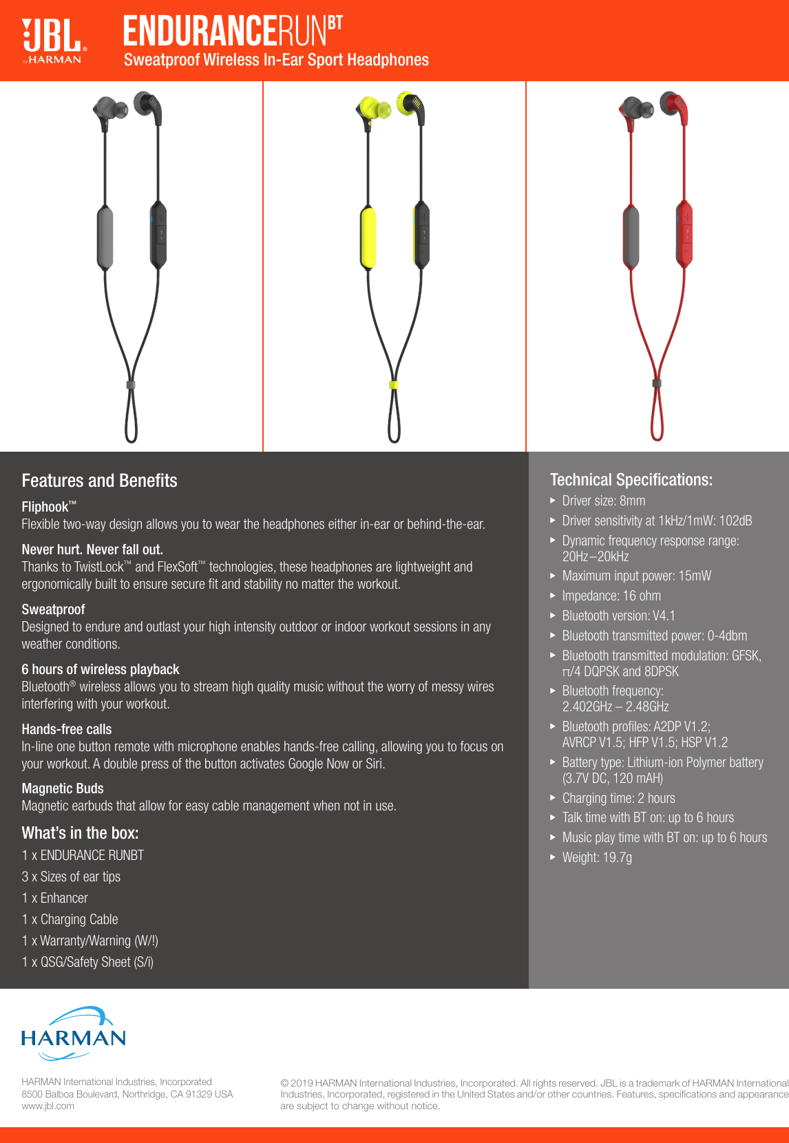 Page 2 of 2 - JBL  Endurance RUN BT Spec Sheet English