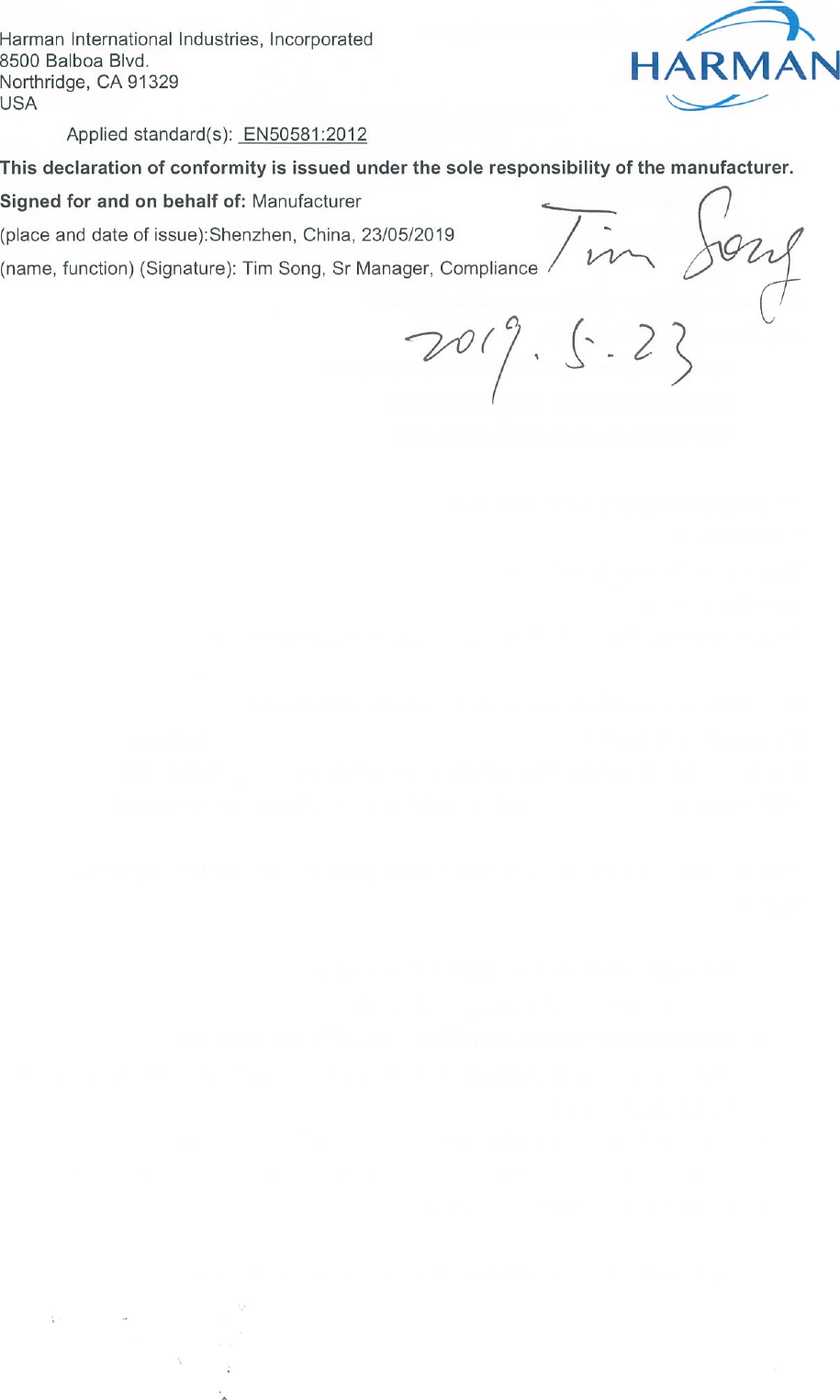 Page 2 of 2 - JBL  LINK 20 - Declaration Of Conformity