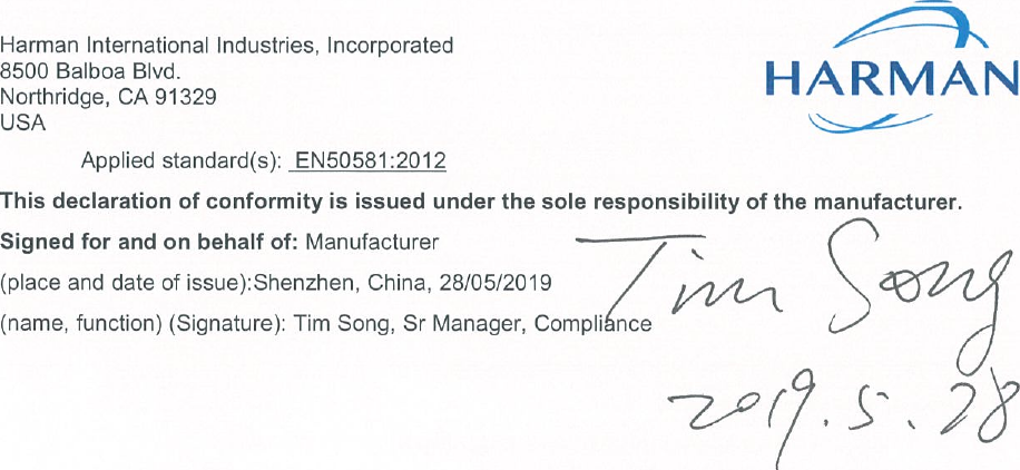 Page 2 of 2 - JBL  Link Bar - Declaration Of Conformity