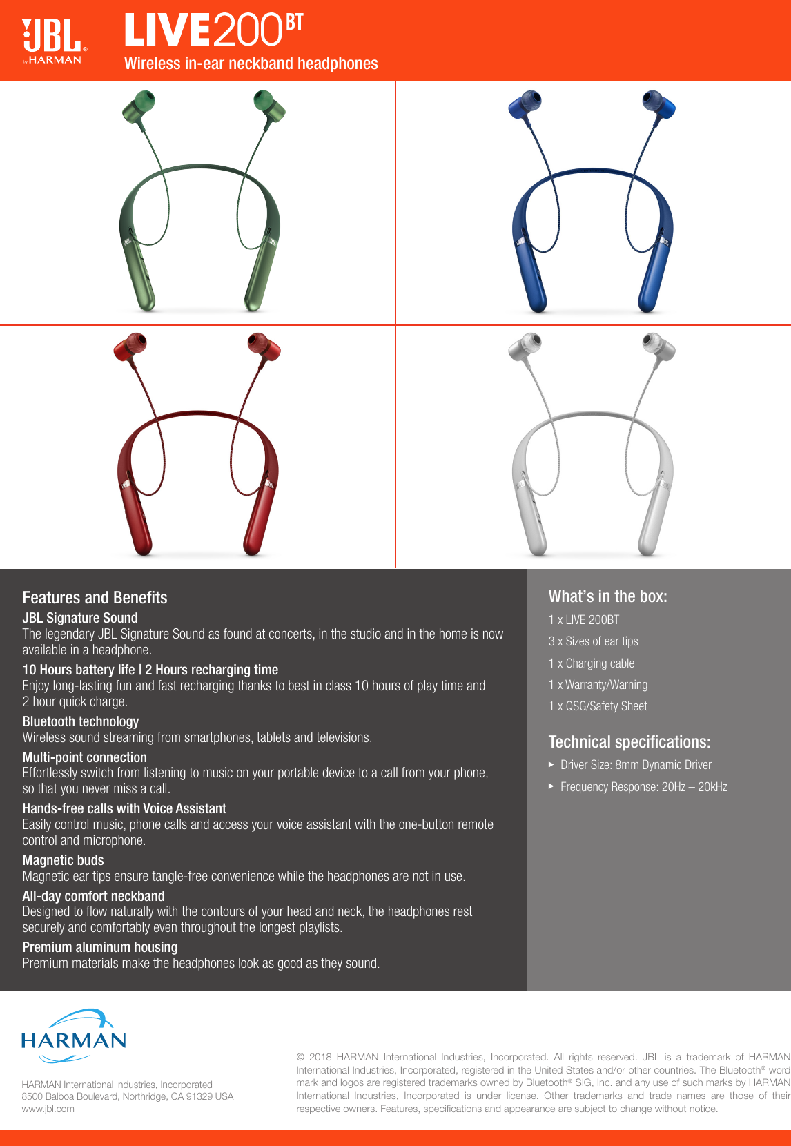 Page 2 of 2 - JBL  Spec Sheet (EN) English 2 MB Live200BT