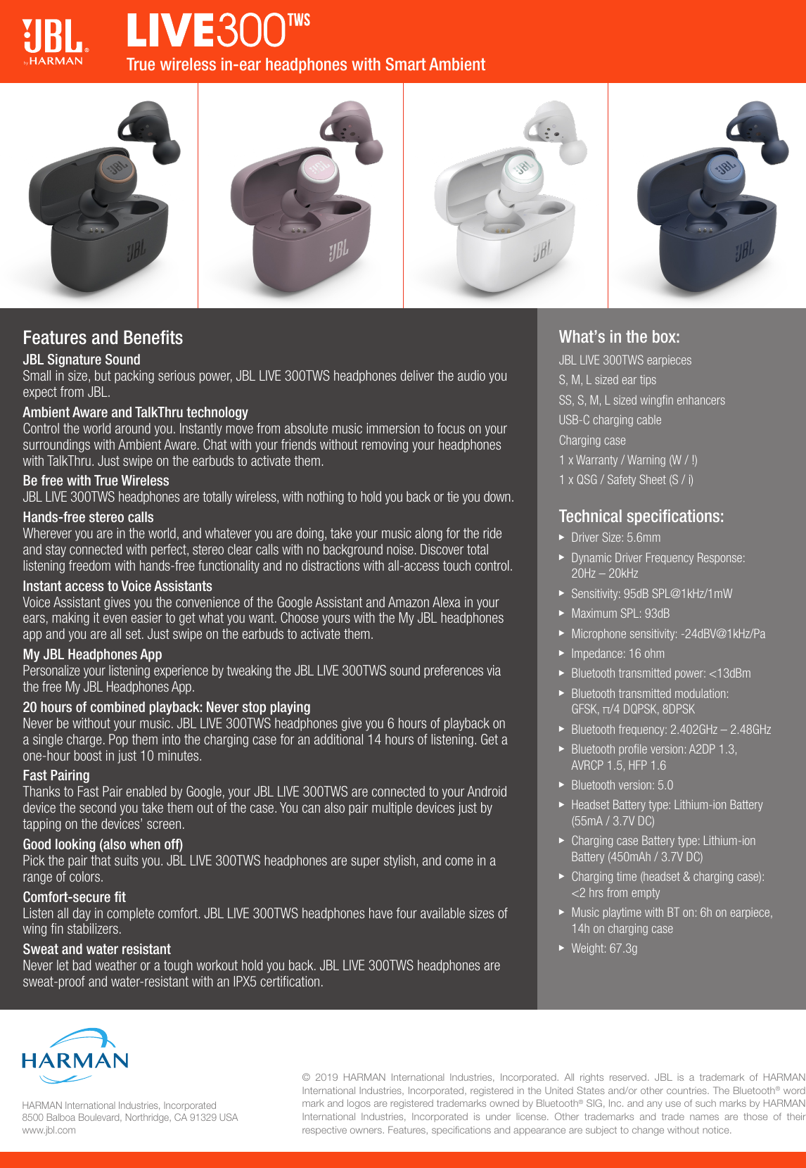 Page 2 of 2 - JBL  Live 300TWS Spec Sheet English